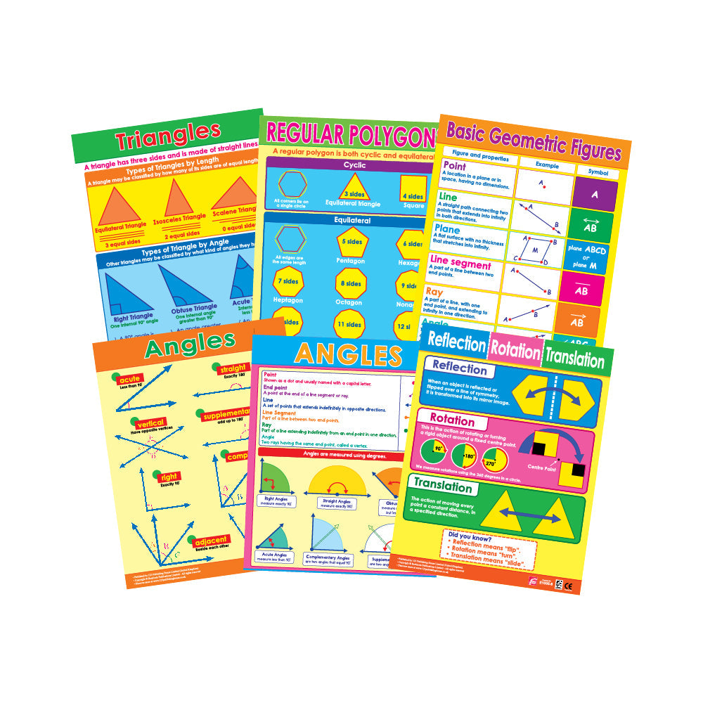 Geometric Essentials (6 Wall Charts) - Educational Wall Chart Pack in English